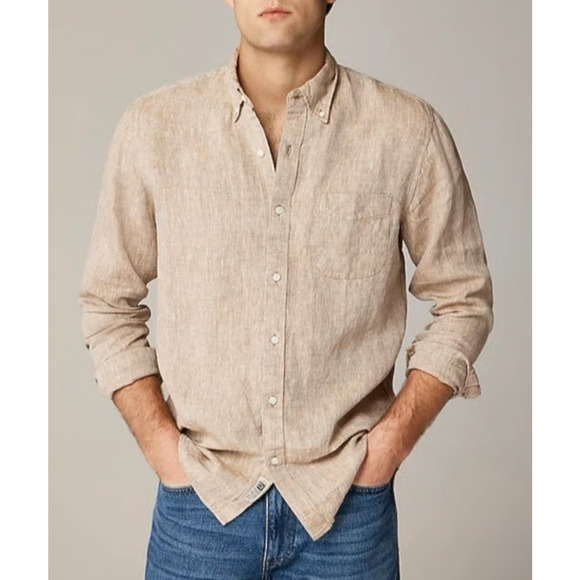 J. Crew Other - J. Crew 2025 Baird Mcnutt Irish Linen Button Down Shirt Brown BE559 Men's XS